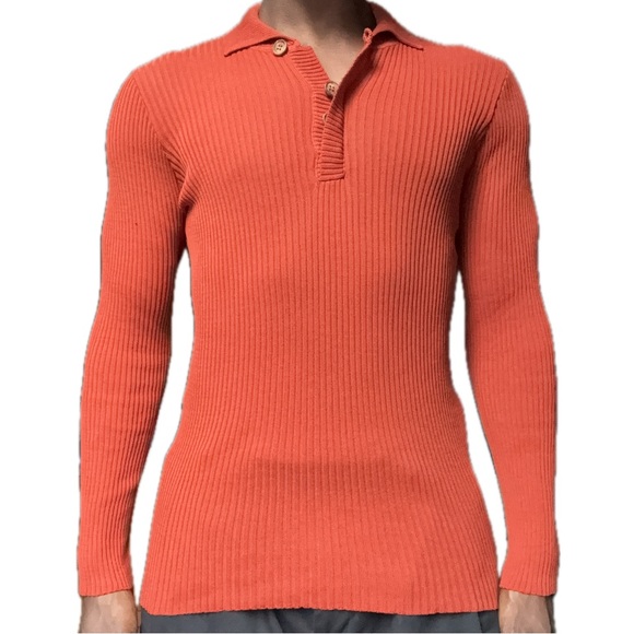 Magliano Other - Magliano burnt orange ribbed long-sleeve knit polo, men’s size medium